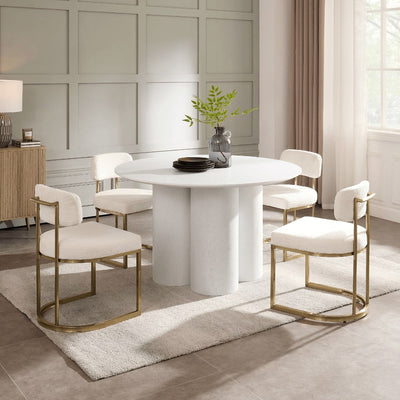 Marco White Round Wooden Dining Set With 4 Rhea Gold Chairs