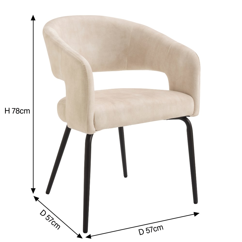 Jasmine Cream Velvet Dining Chair With Black Legs