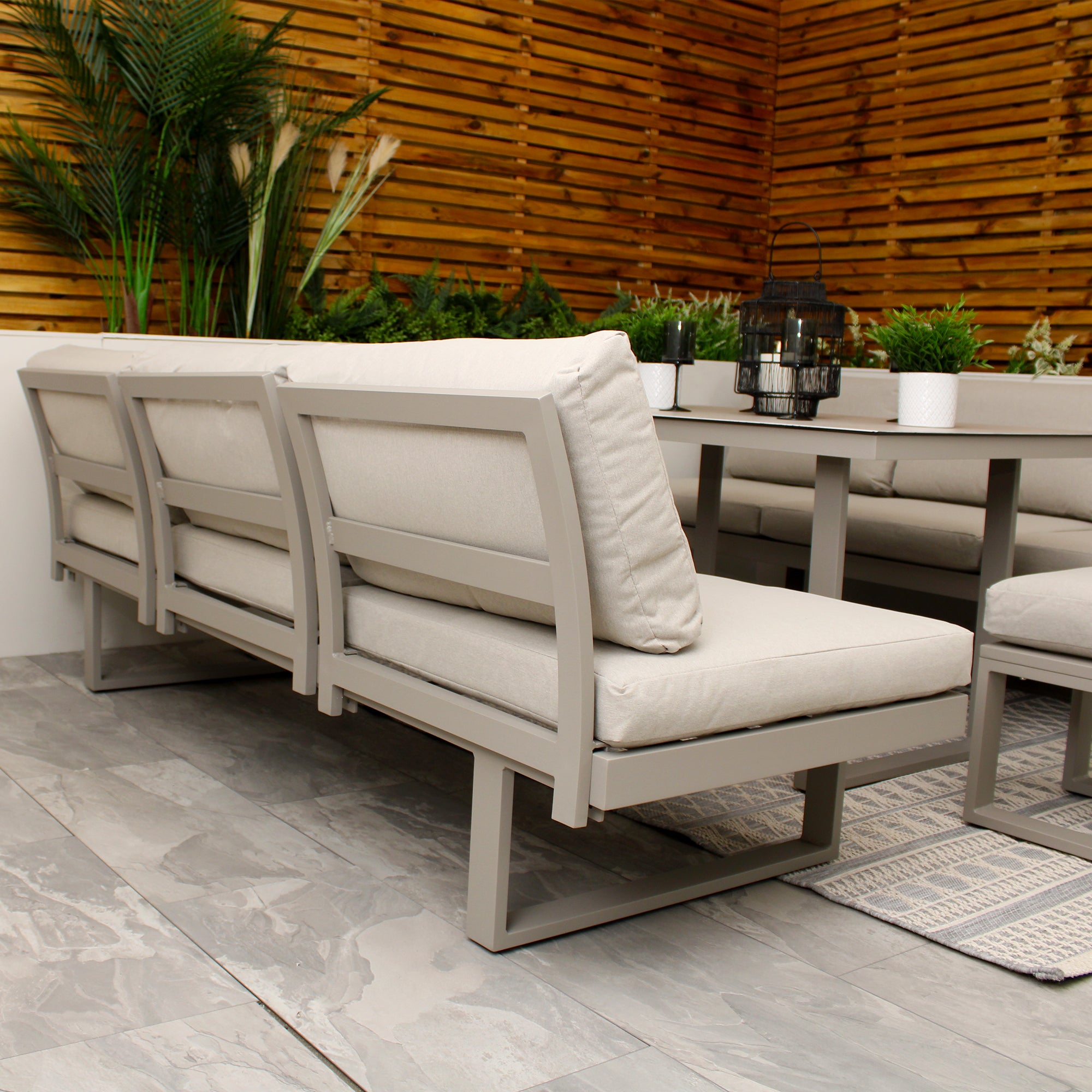 Neutral Light Grey Aluminium Frame Sofa Dining Modular Garden Set