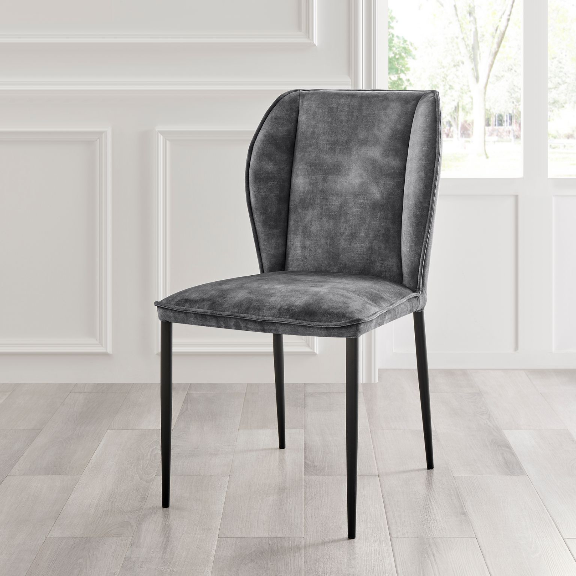 Nina Grey Velvet Wingback Dining Chair with Black Legs