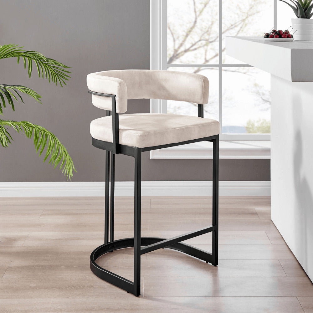 Mia Curved Cream Velvet and Black Frame Counter Stool