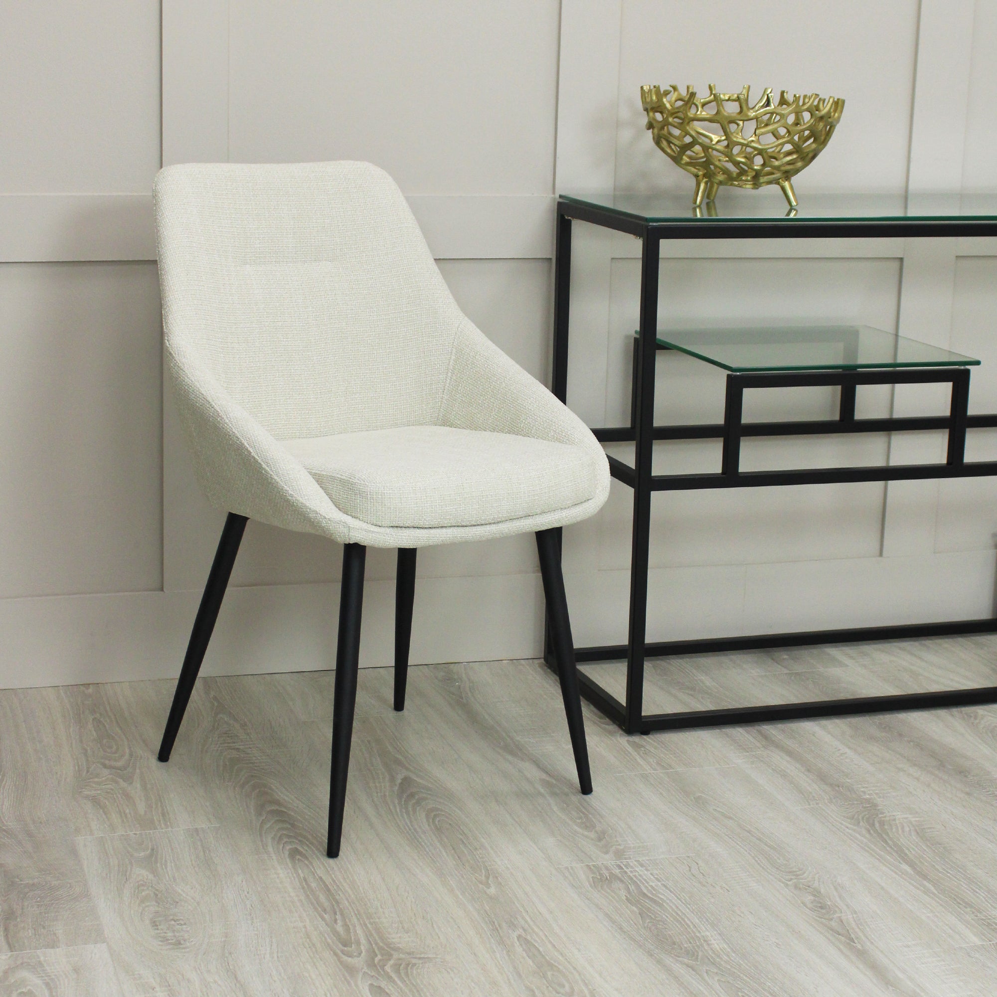 Sage Cream Linen Dining Chair with Black Legs