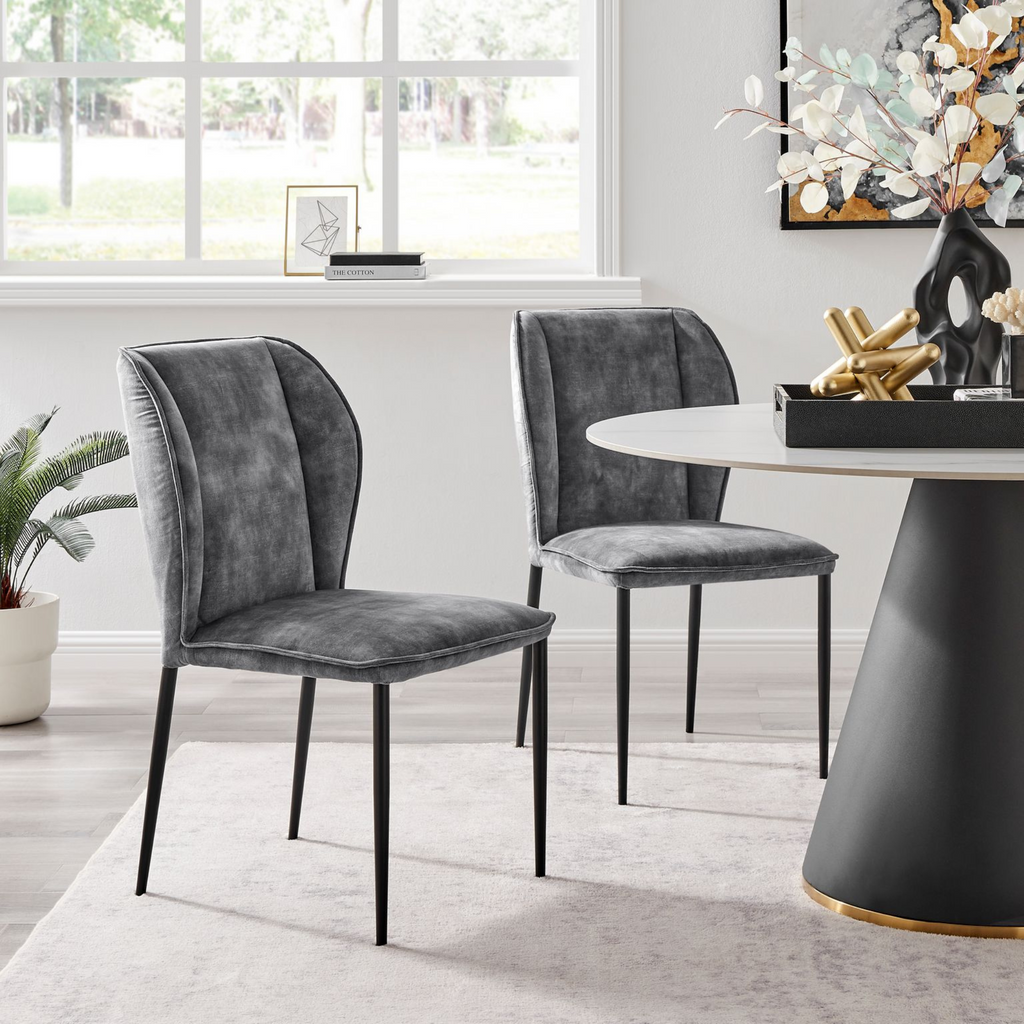 Nina Grey Velvet Wingback Dining Chair with Black Legs