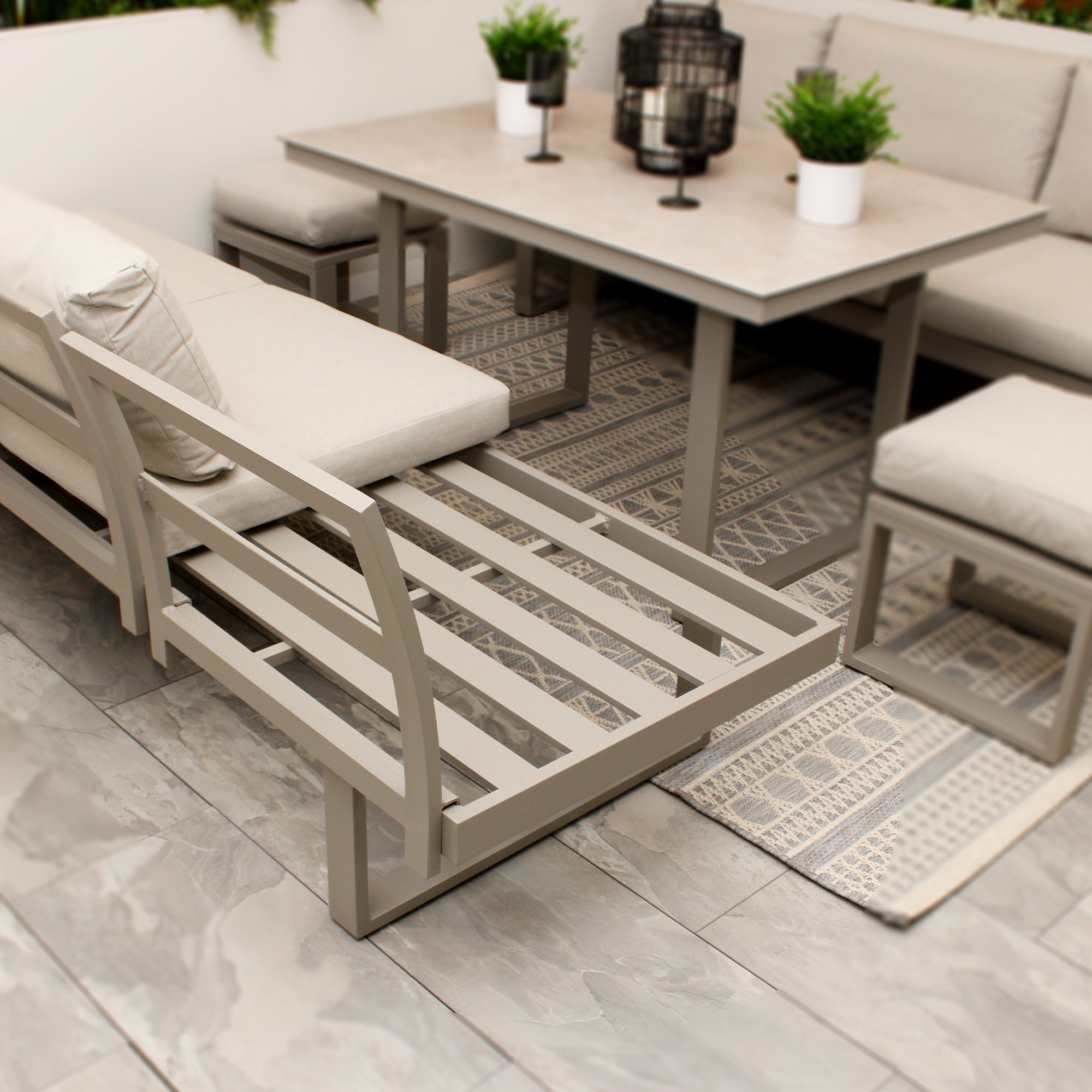 Neutral Light Grey Aluminium Frame Sofa Dining Modular Garden Set