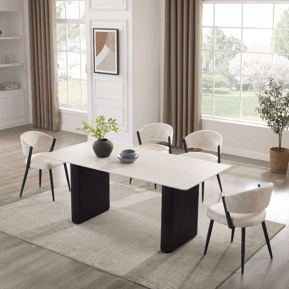 Siena White Ceramic Dining Set With 4 Maria Chairs