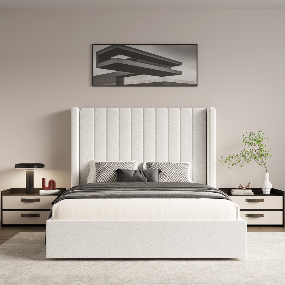 Maddison White Boucle Ottoman Storage Bed