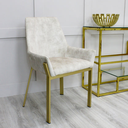 Cream Velvet Dining Chair With Gold Frame