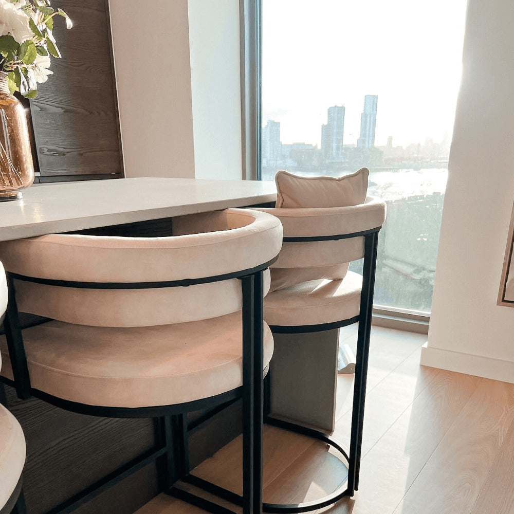 Mia Curved Cream Velvet and Black Frame Counter Stool