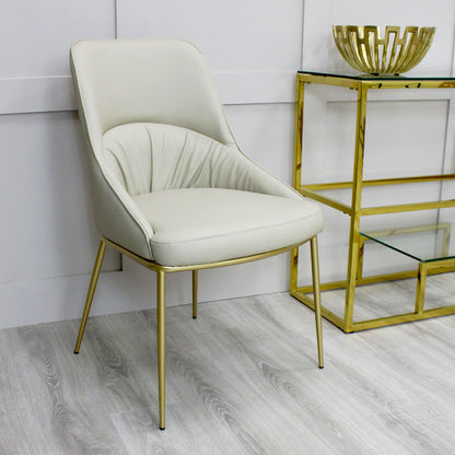 Beige Faux Leather And Gold Dining Chair