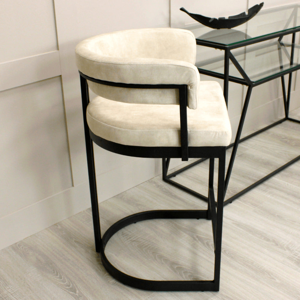 Mia Curved Cream Velvet and Black Frame Counter Stool