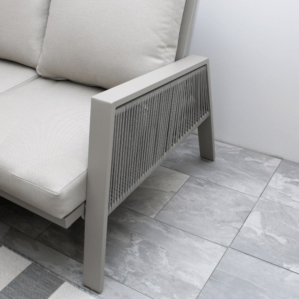 Sicily Beige Aluminium 6 Seater Dining Set Corner Sofa With Beige Cushions