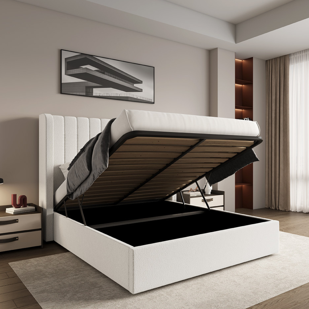 Maddison White Boucle Ottoman Storage Bed