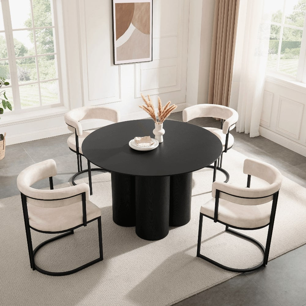 Marco Black Round Wooden Dining Set With 4 Mia Chairs