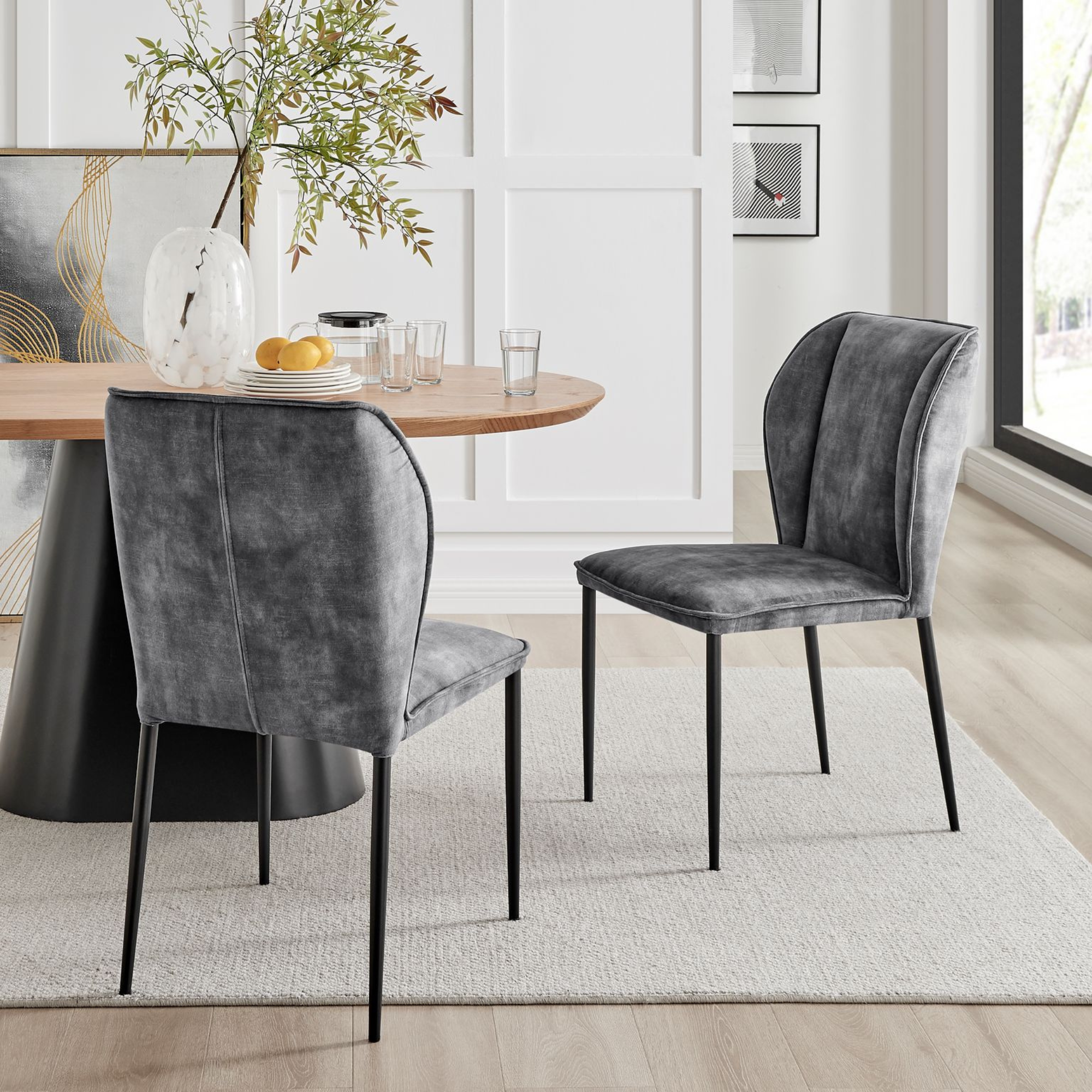 Nina Grey Velvet Wingback Dining Chair with Black Legs