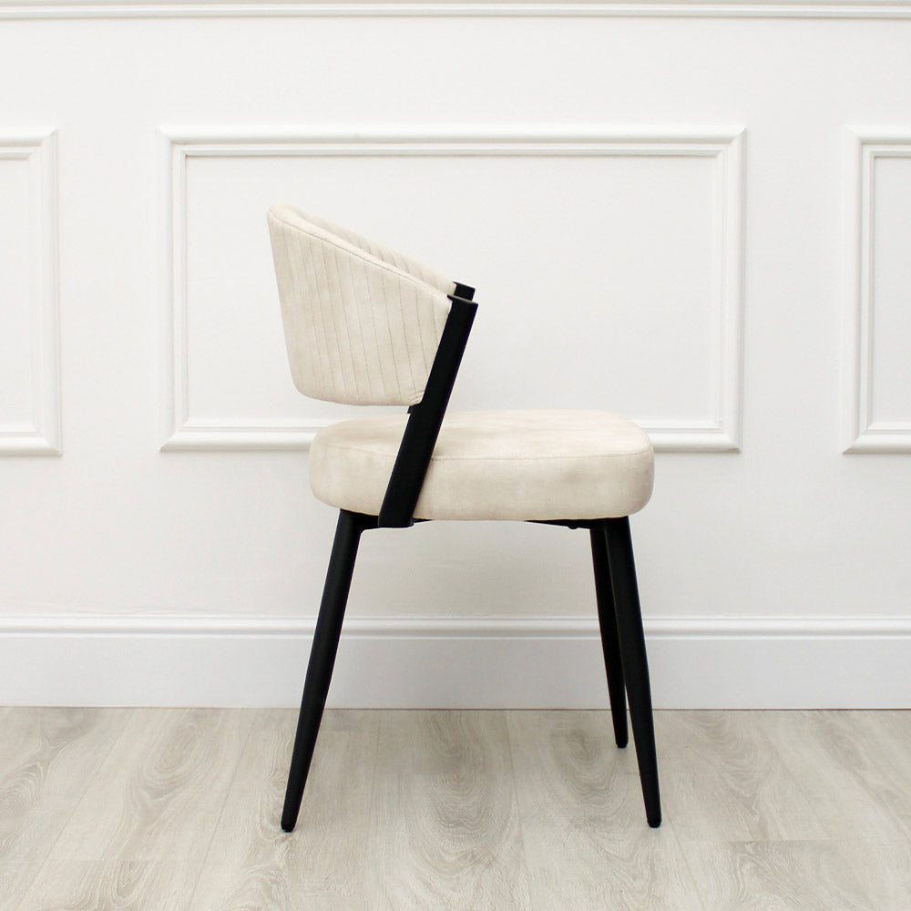Maria Cream Curved Velvet Dining Chair With Black Metal Frame