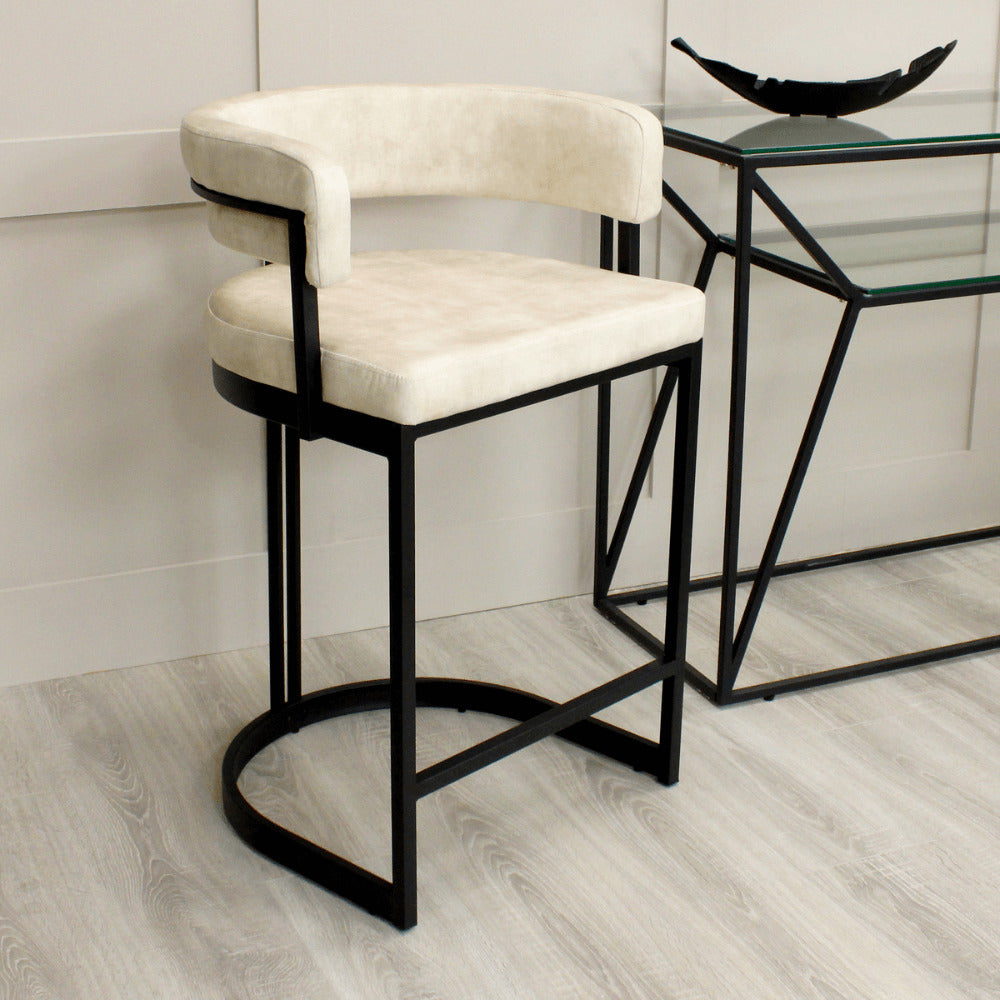Mia Curved Cream Velvet and Black Frame Counter Stool