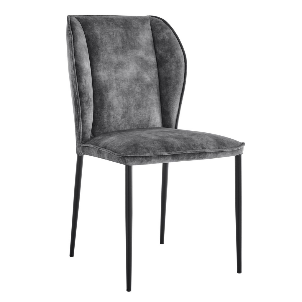 Nina Grey Velvet Wingback Dining Chair with Black Legs