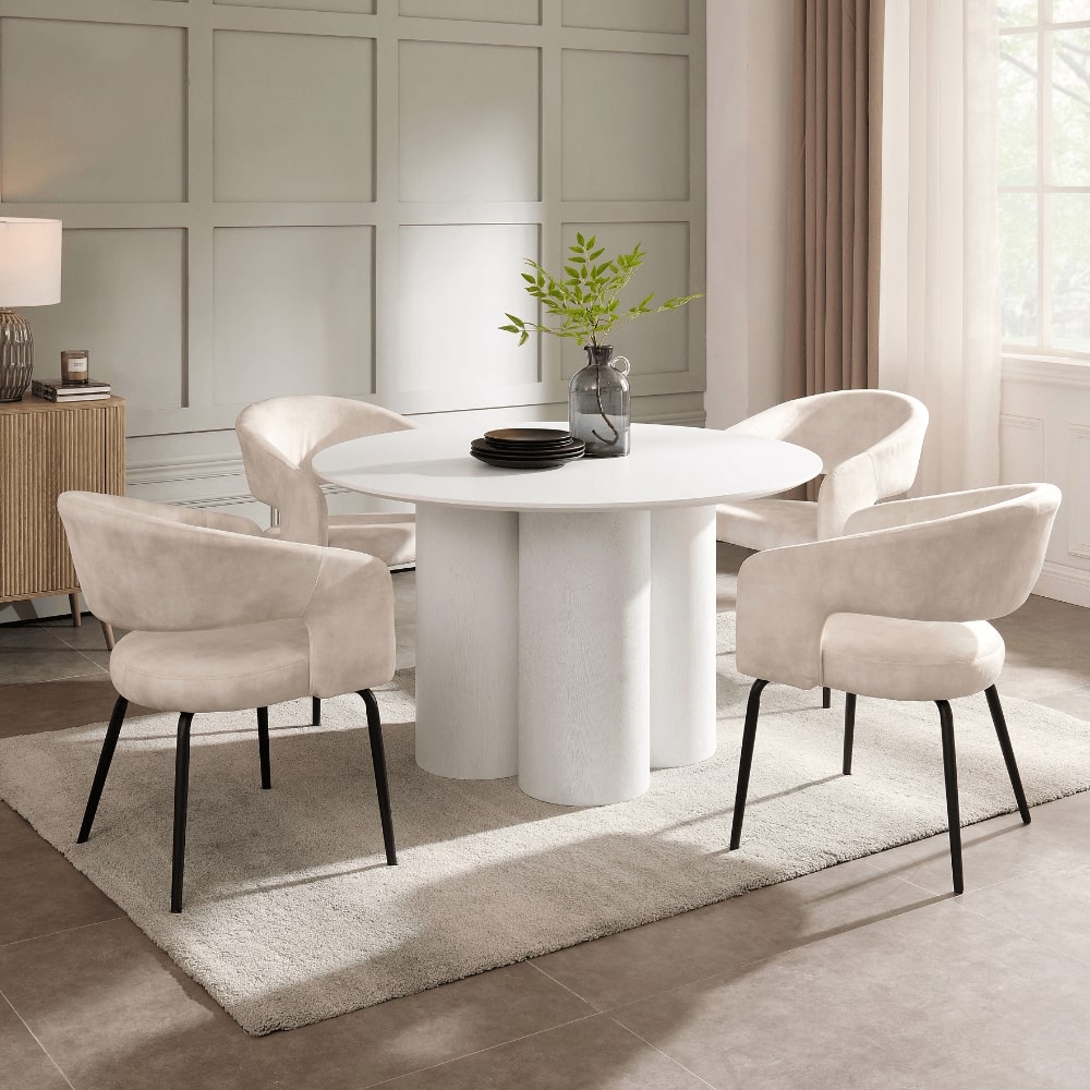 Marco White Round Wooden Dining Set With 4 Jasmine Chairs
