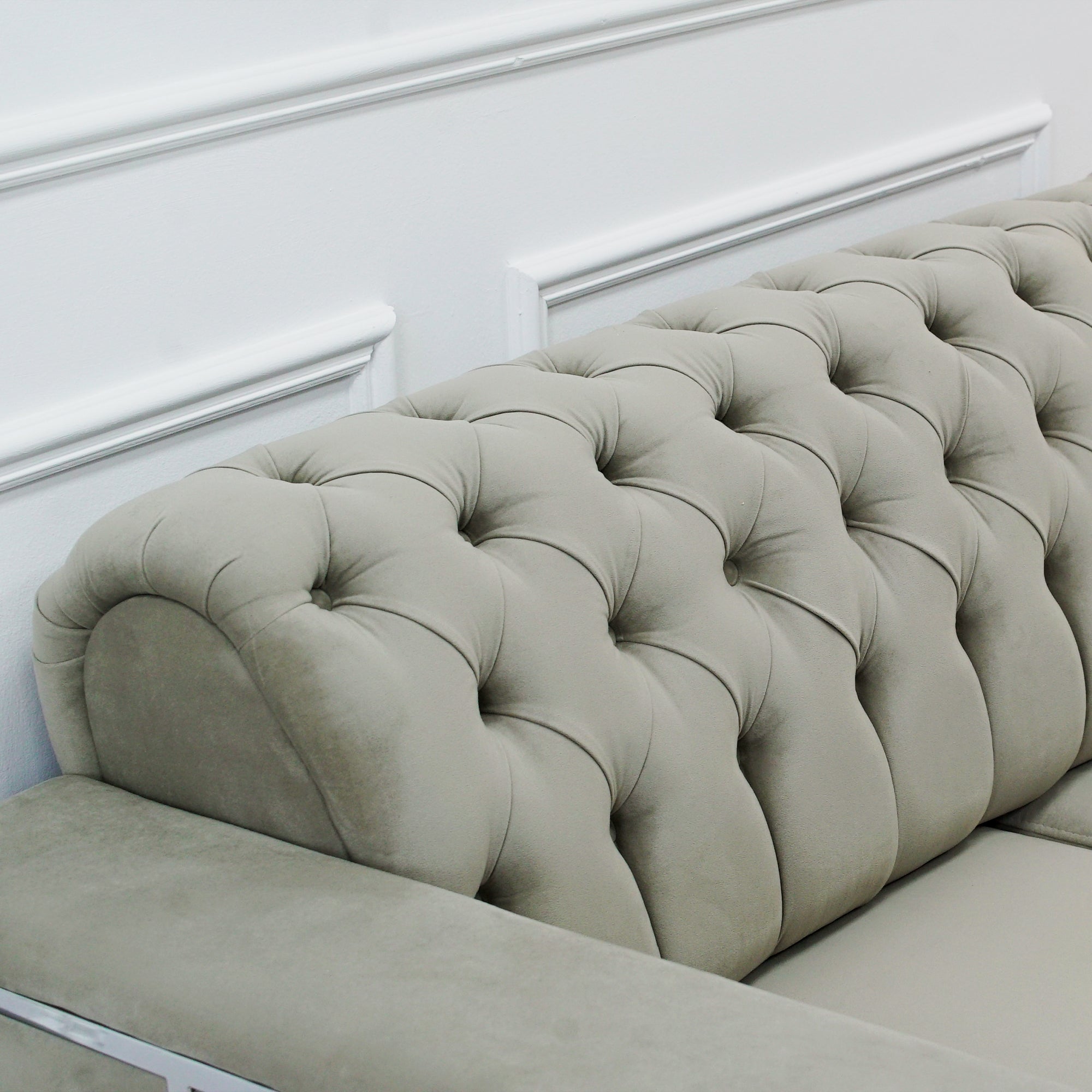 Eliza Light Grey Velvet 3 Seater Sofa With Silver Trim