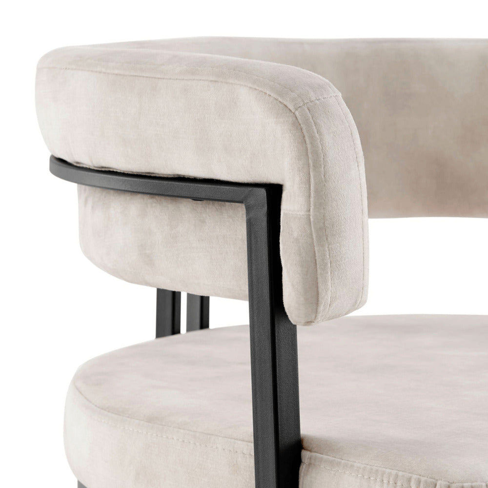 Mia Curved Cream Velvet and Black Frame Counter Stool