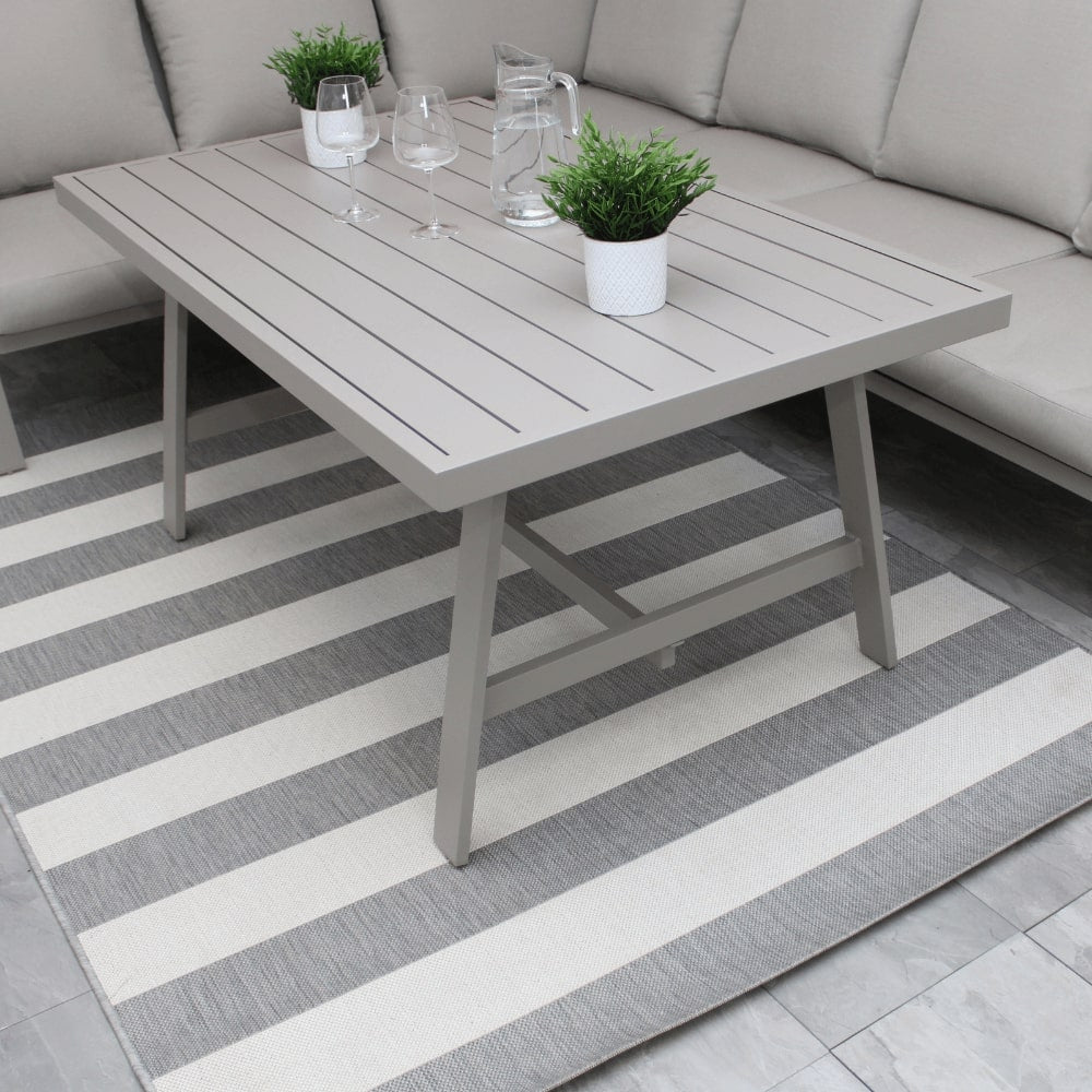 Sicily Beige Aluminium 6 Seater Dining Set Corner Sofa With Beige Cushions