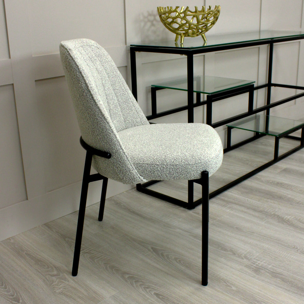 Adele Light Grey Boucle Dining Chair with Black Legs