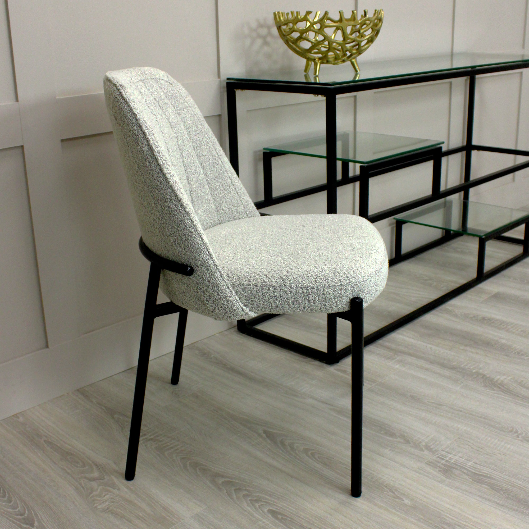 Adele Light Grey Boucle Dining Chair with Black Legs