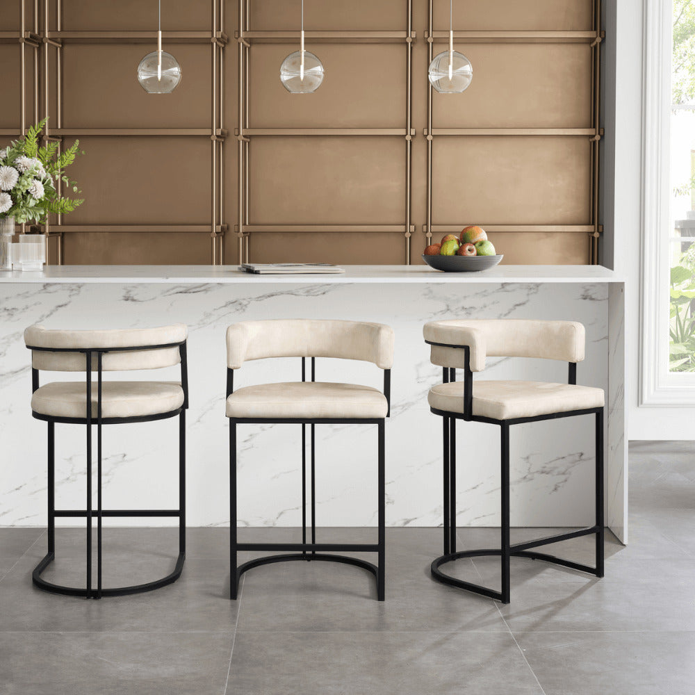 Mia Curved Cream Velvet and Black Frame Counter Stool