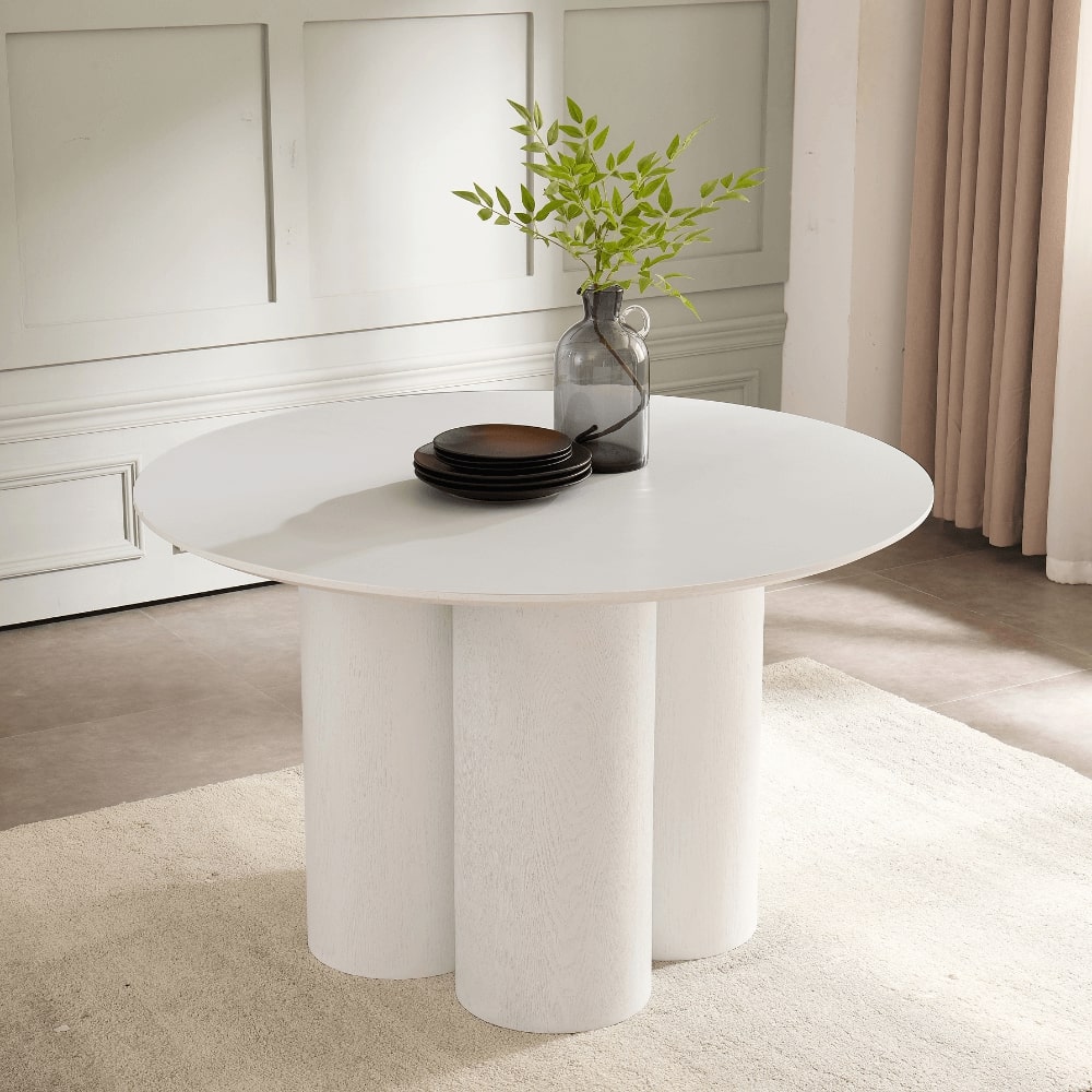 Marco White Round Wooden Dining Set With 4 Rhea Gold Chairs