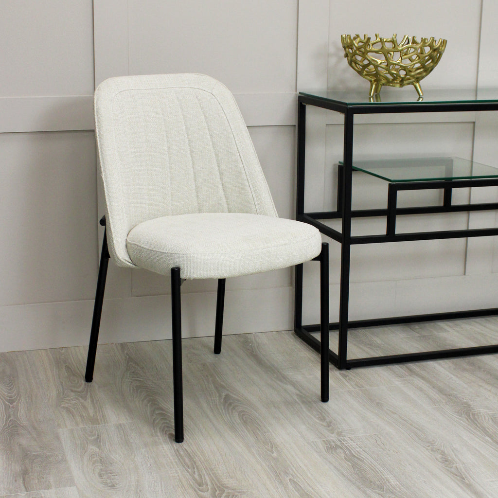 Adele Cream Linen Dining Chair with Black Legs