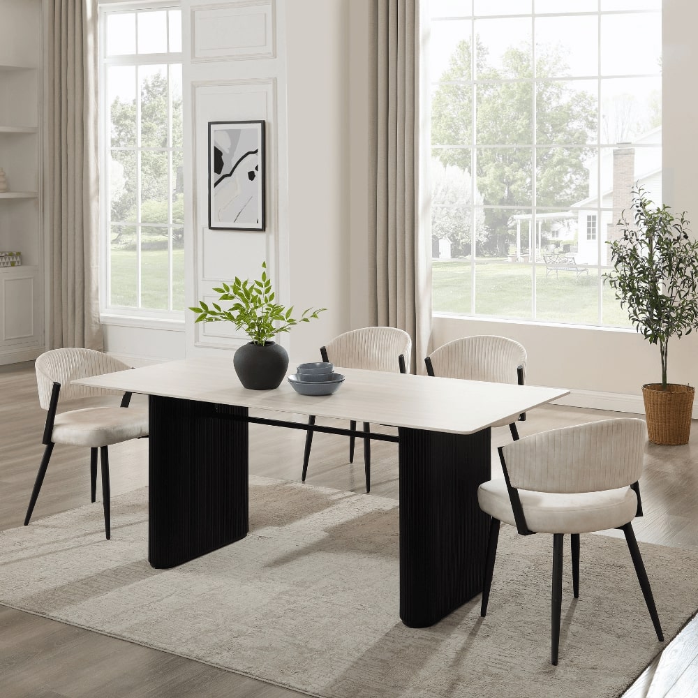 Siena White Ceramic Dining Set With 4 Maria Chairs