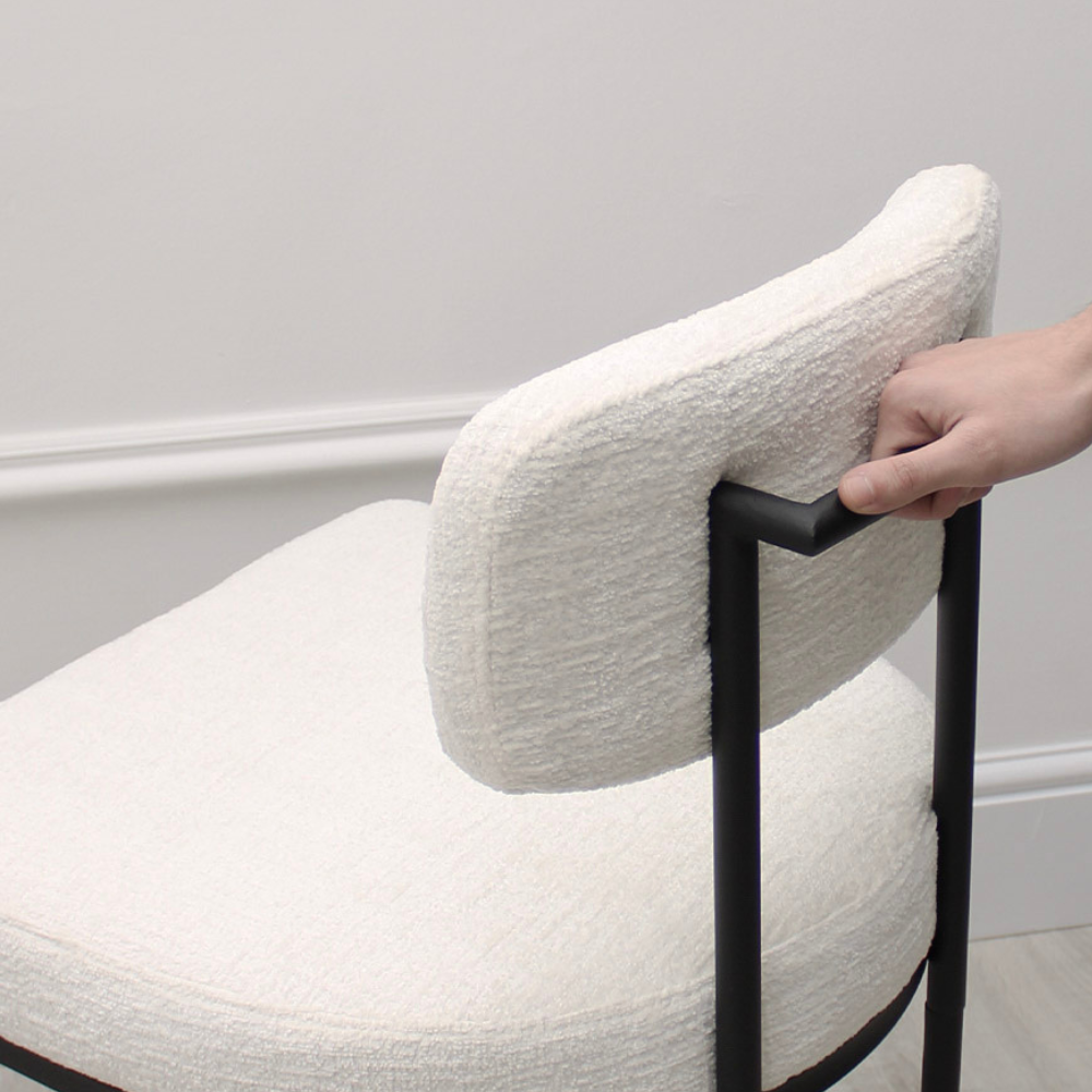 Rhea White Fabric Dining Chair With Black Frame