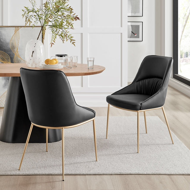 Axel Black Leather Dining Chair Wrinkle Design With Gold Legs
