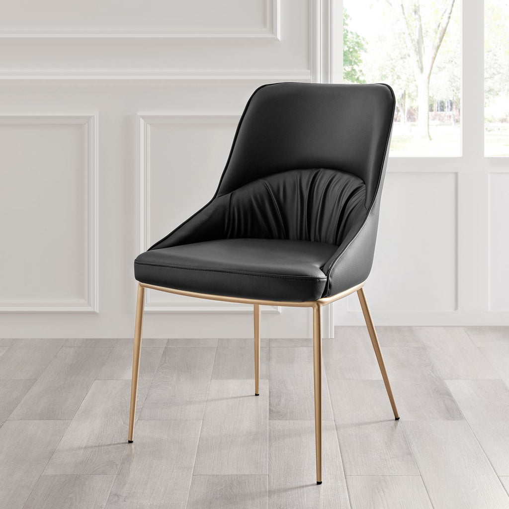 Axel Black Leather Dining Chair Wrinkle Design With Gold Legs