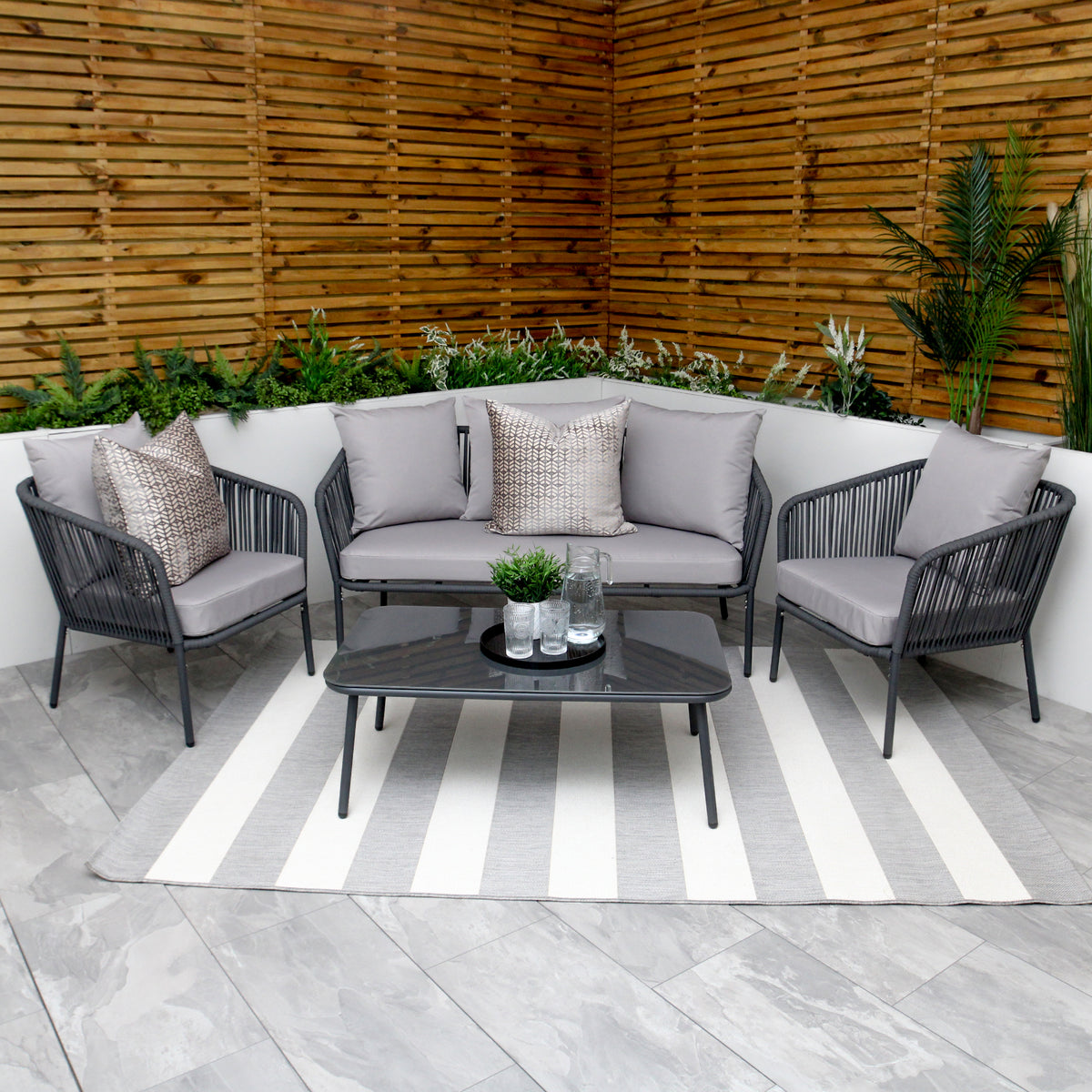 Grey 5 Seater Weave Rope Aluminium Frame Sofa and Coffee Table Set ...