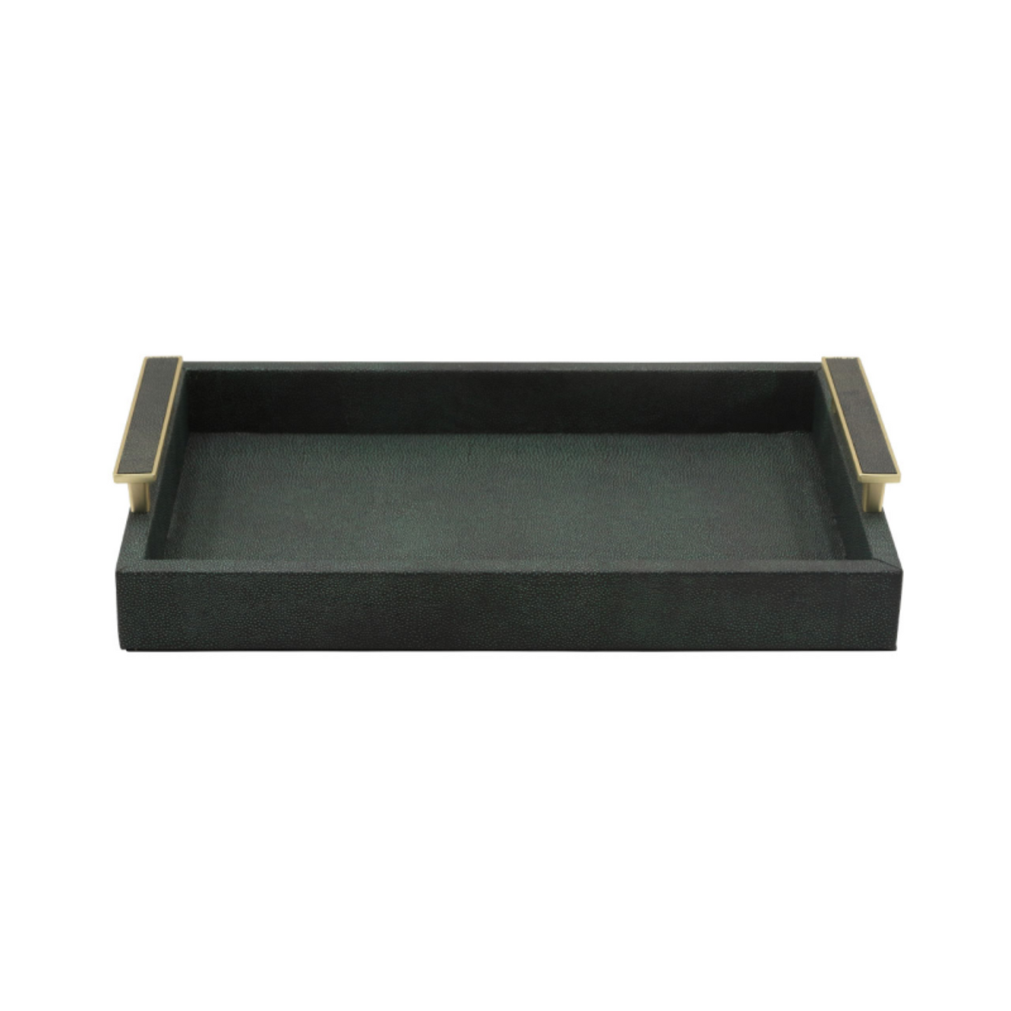 Black and Green Faux Leather Tray with Gold Handles