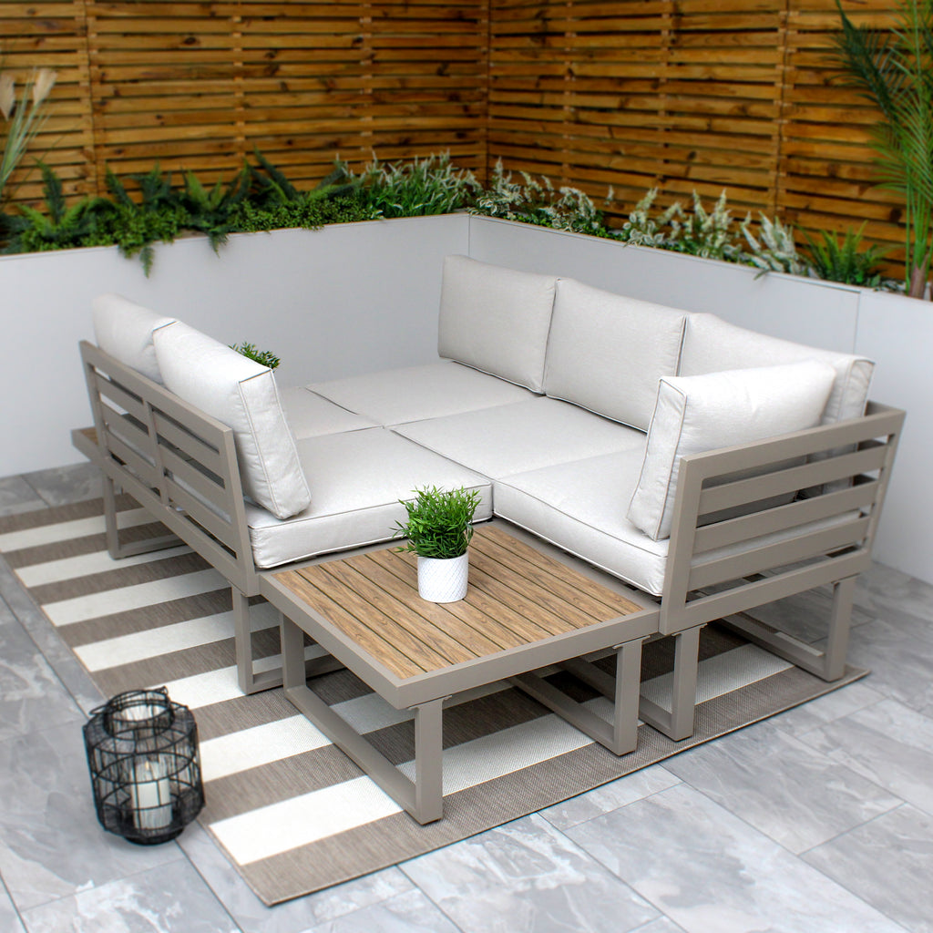 Milan Beige Aluminium 5 Seater Modular Corner Sofa Lounge Set