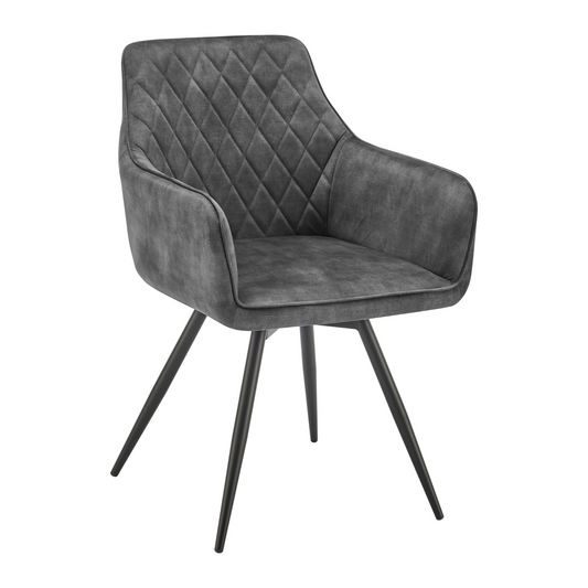 Grey Plush Velvet Swivel Dining Chair with Diamond Stitch