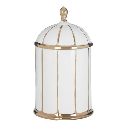 Medium White and Gold Cylindrical Jar