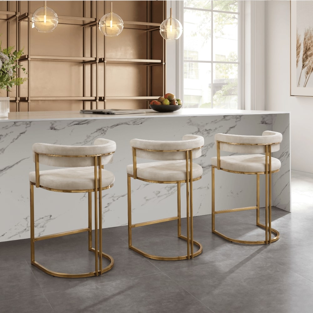 Mia Curved Cream Velvet and Brushed Gold Frame Counter Stool