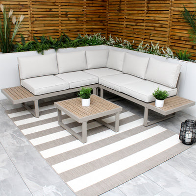 Milan Beige Aluminium 5 Seater Modular Corner Sofa Lounge Garden Set
