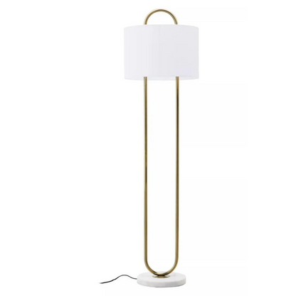 Gold Metal Loop Floor Lamp with White Circle Shade