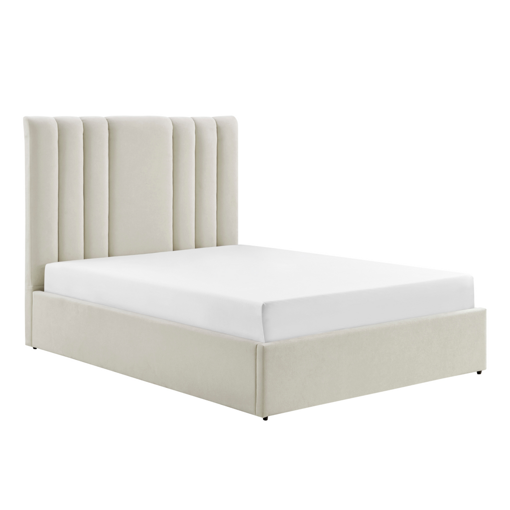 Luna Cream Velvet Bed Ottoman Storage Double 4FT 6