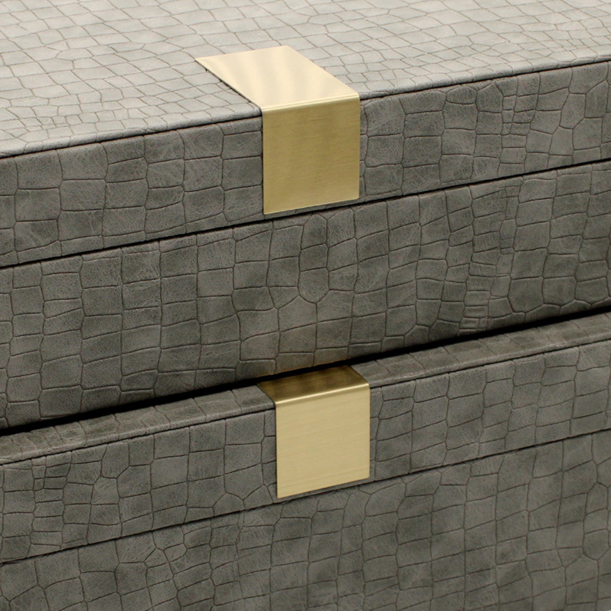 Set of 2 Grey Faux Leather Jewellery Boxes with Gold Buckle