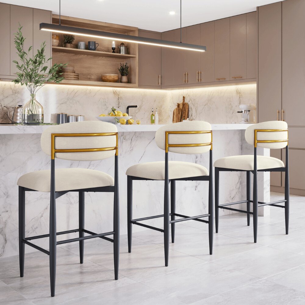 Azure Cream Chenille With Gold Barstool