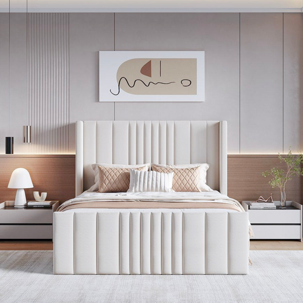 Mika Cream Velvet Ottoman Storage Bed