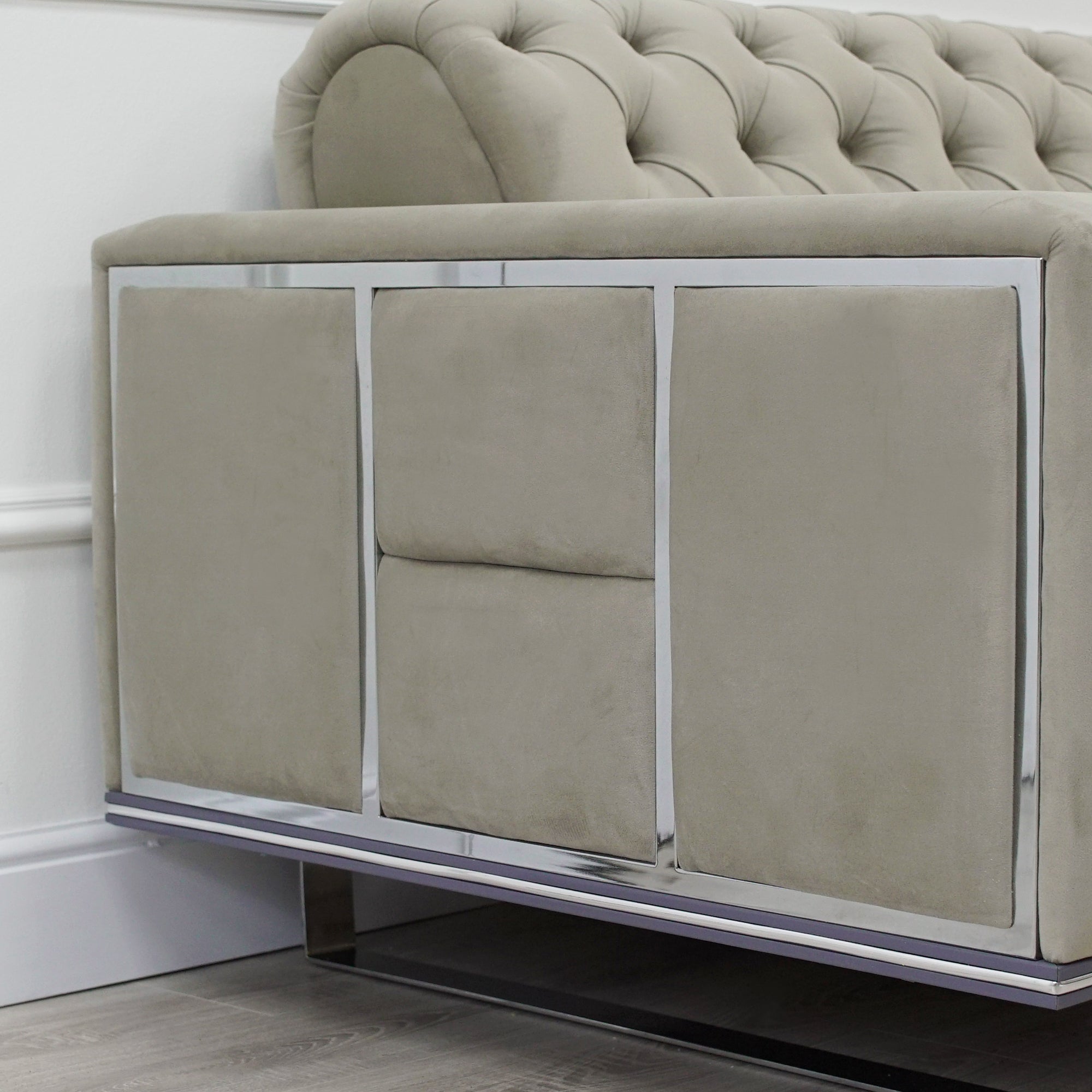 Eliza Light Grey Velvet 2 Seater Sofa With Silver Trim