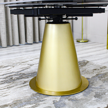 Black Ceramic Marble Effect Round Extending Dining Table With Gold Base