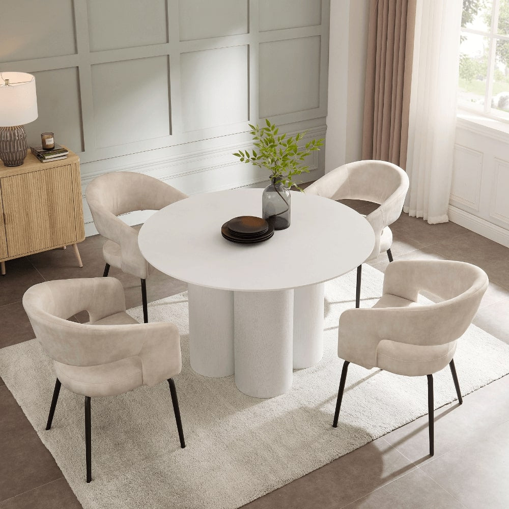 Marco White Round Wooden Dining Set With 4 Jasmine Chairs