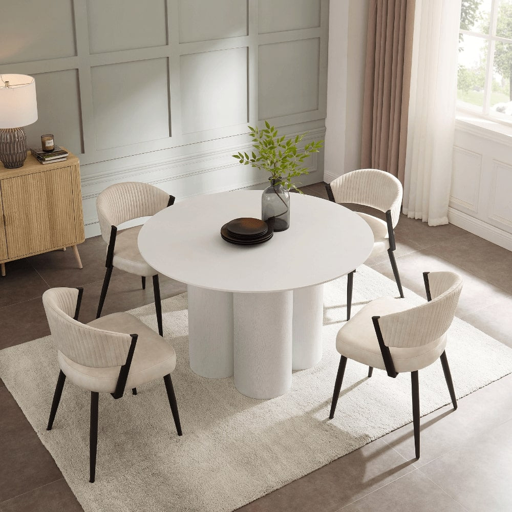 Marco White Round Wooden Dining Set With 4 Maria Chairs